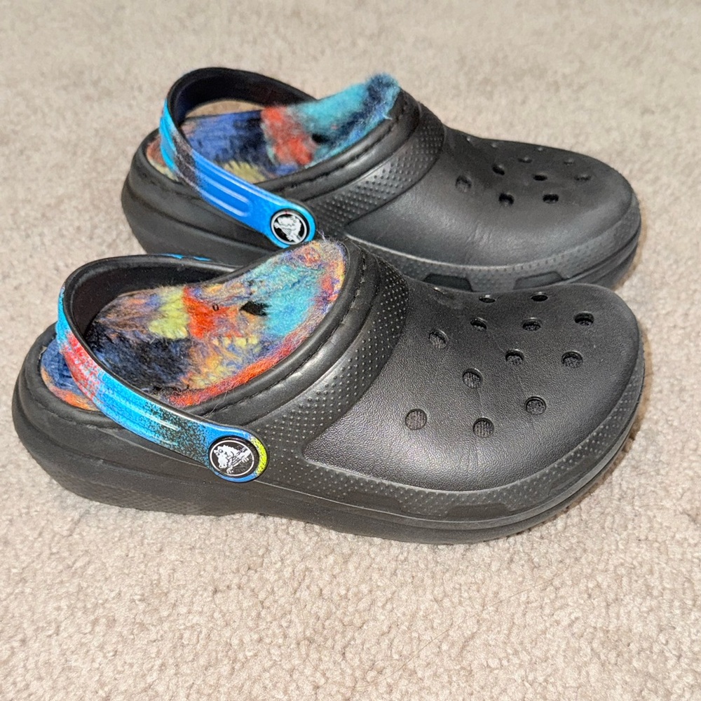 Kids Black and Multicolor Clogs size 12